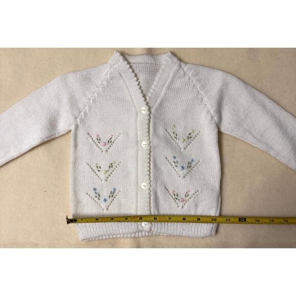 Vintage 90s Knit Cardigan Sweater Girls 6-9M White Pastel Floral Embroidered - Picture 5 of 7
